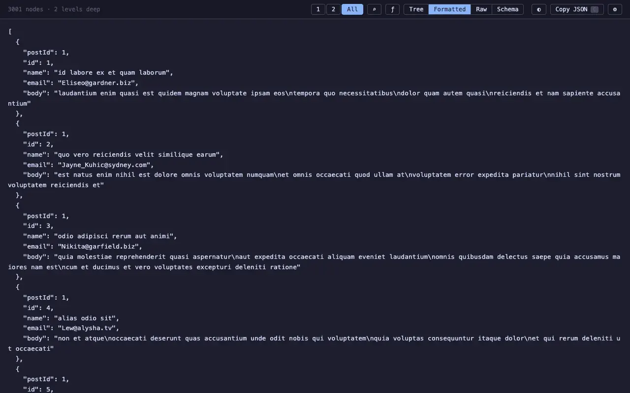 JSON Bonsai formatted view